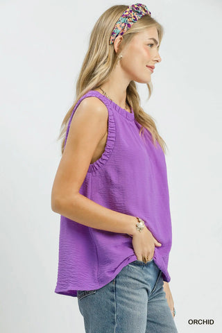 Ruffled Neck Sleeveless Top
