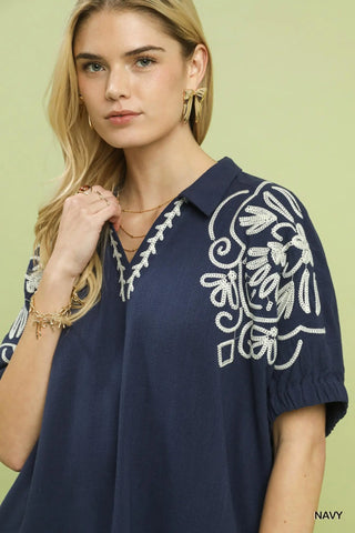 Embroidered Sleeve Top