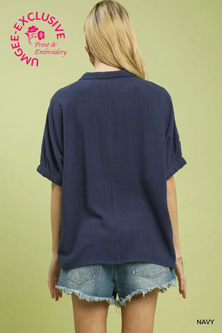 Embroidered Sleeve Top