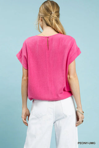 Drawstring Linen Blend Top
