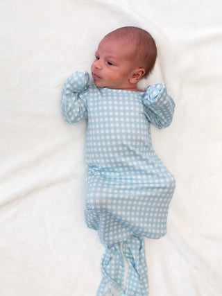 Knotted Gown Gingham in Cottage Blue