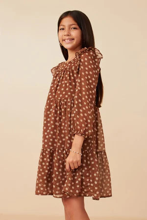 Girls Floral Chiffon Ruffle Dress